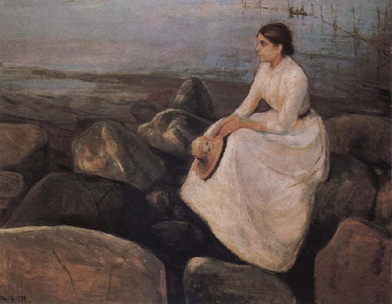 Edvard Munch The Lady sitting the bank of the sea oil painting image